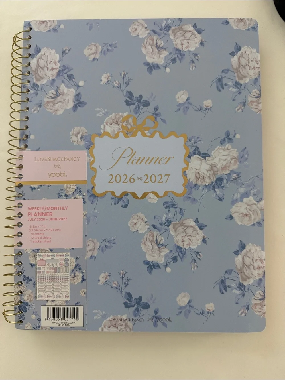 Love shack fancy yoobi Floral Planner 2026-2027 – Blue Weekly/Monthly Organizer